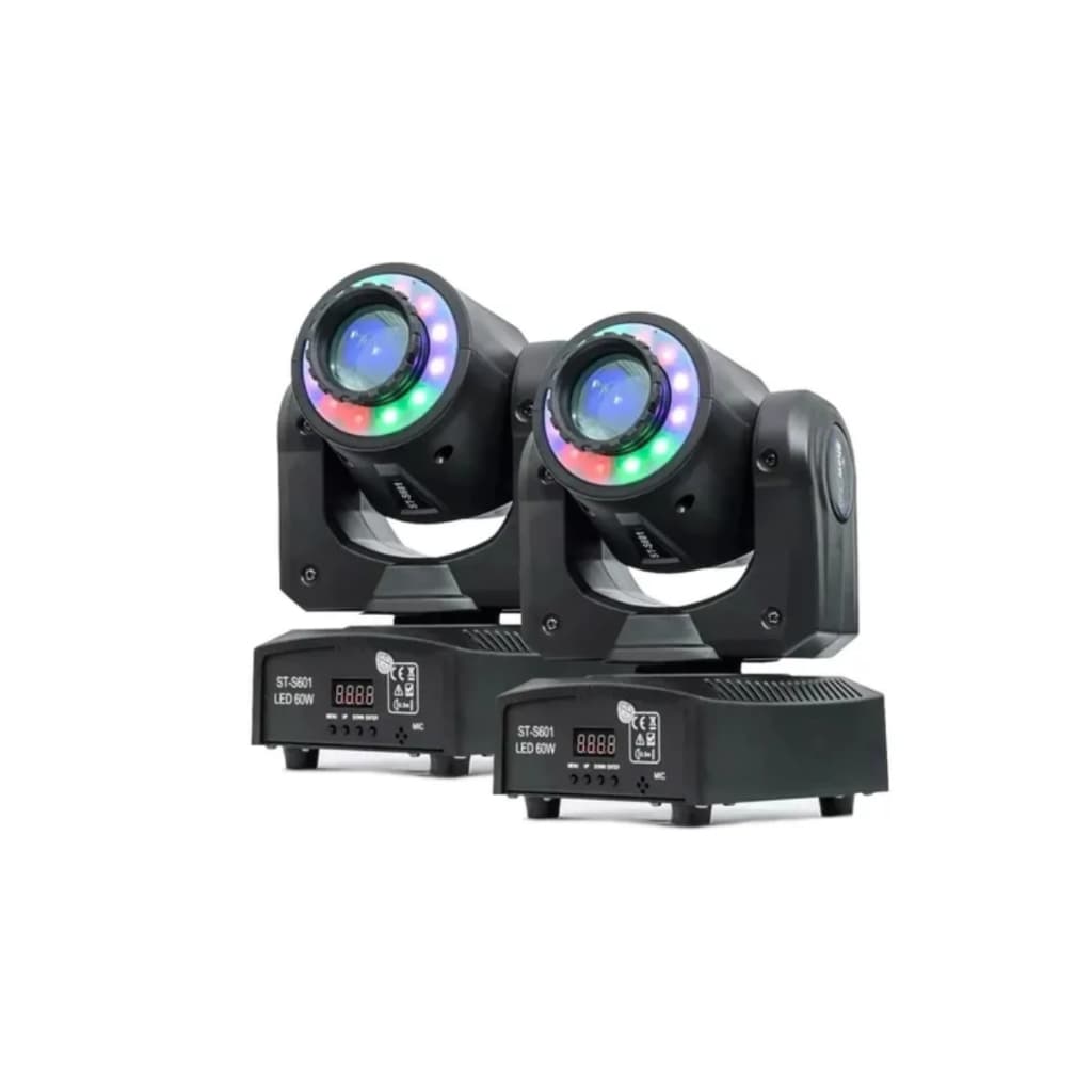 2 Moving Farol Head Spot Led 60w 8 Cores + 8 Desenhos Dmx