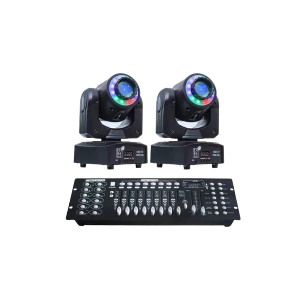 2 Moving Head Spot Led 60w 8 Cores Fita De Led + Mesa Dmx