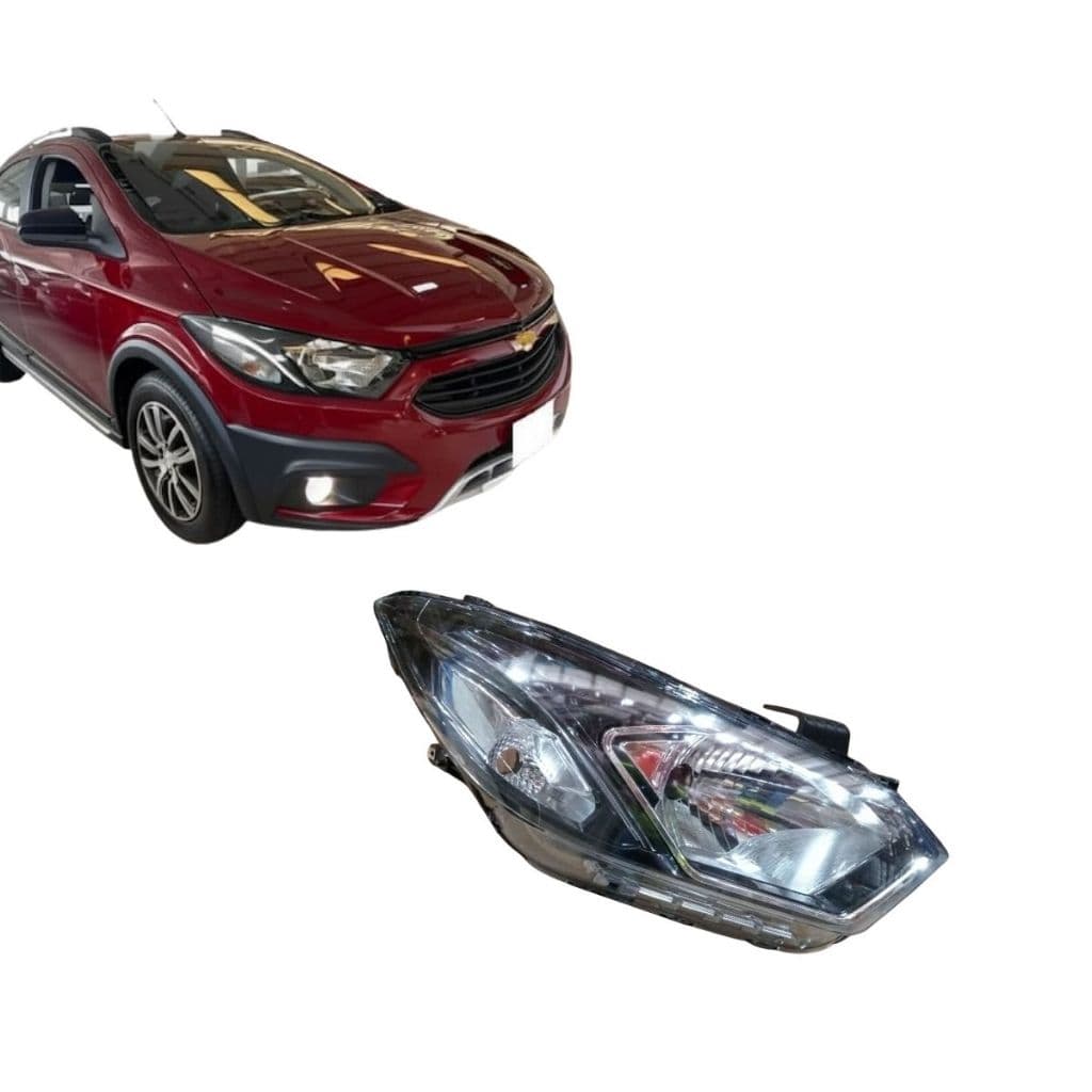Farol GM Onix 2017 a 2022 Mascara Negra Friso Cromado Led Direito