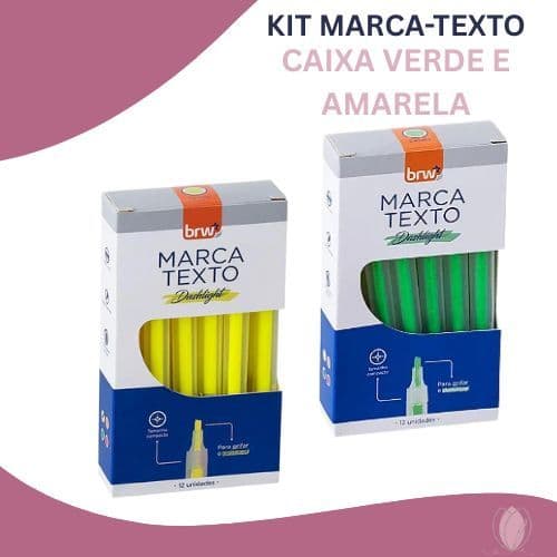 Kit Marca-Texto BRW – 2 Caixas com 12 Unidades Cada (Verde + Amarelo)