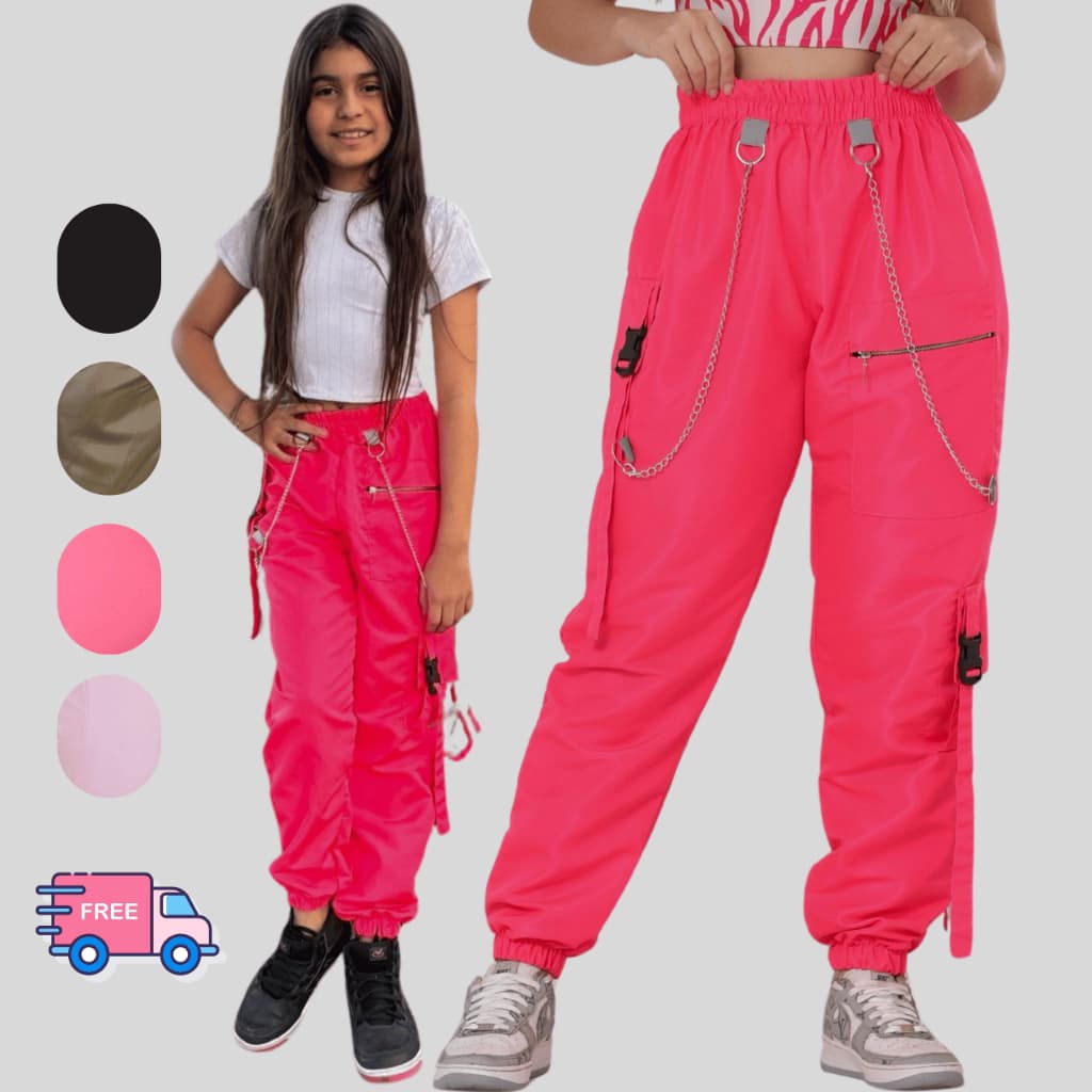 Calça feminina Infantil jogger Menina Mini Diva Blogueirinha Moda Verão com corrente