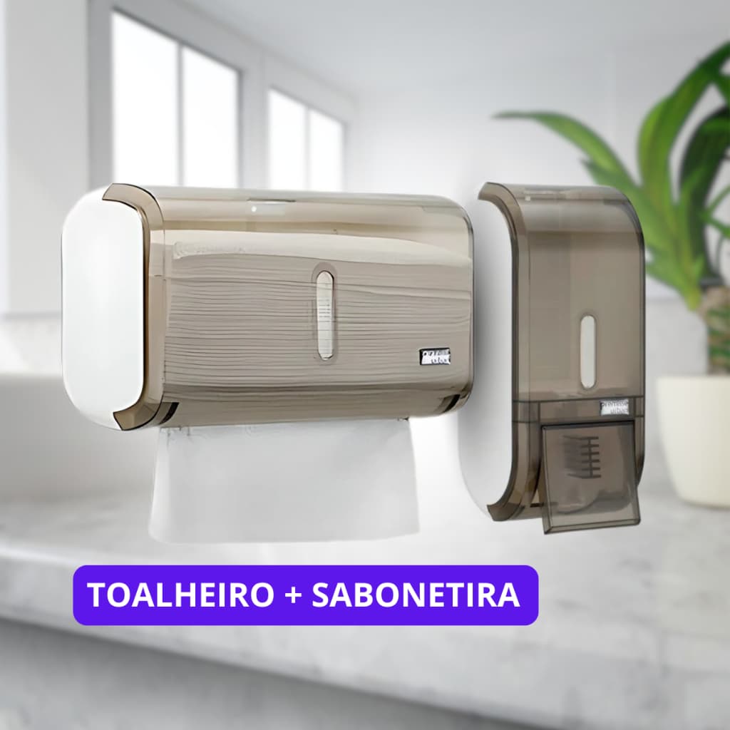 Dispenser Toalheiro Papel Interfolha + Saboneteira Fumê Premisse Elegante Pratico Casa