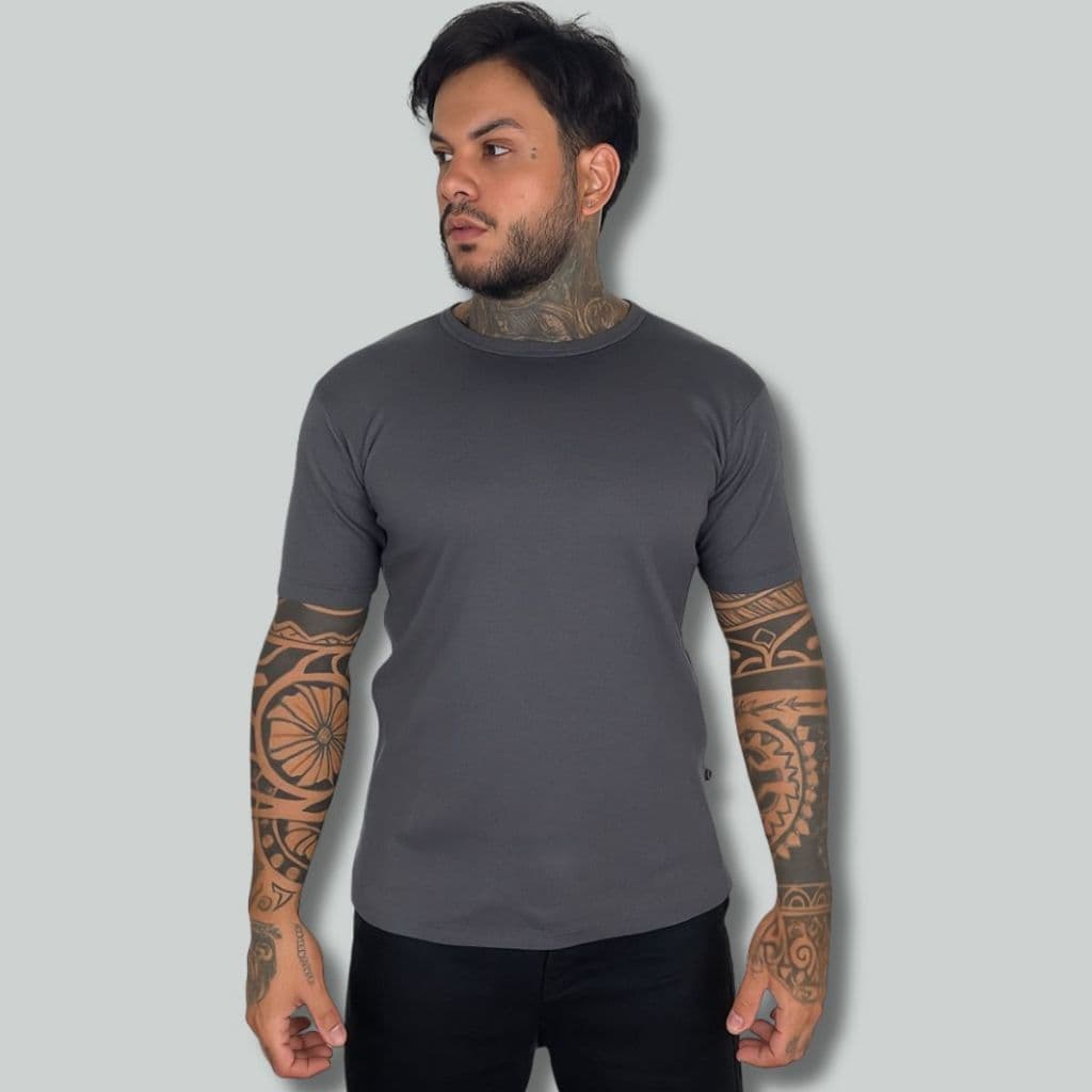 Camiseta Masculina Tecido Canelado Slim Confortável