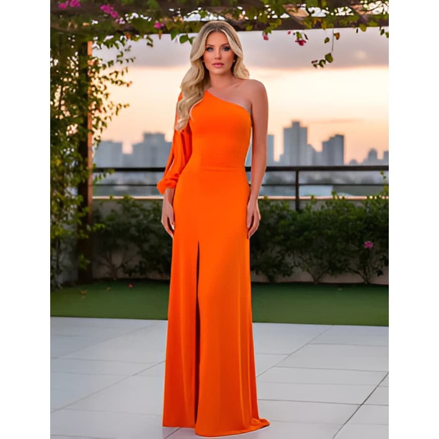 Vestido Um Ombro Só  Com Fenda Lateral Longo Nula Manca mula Manca Elegante
