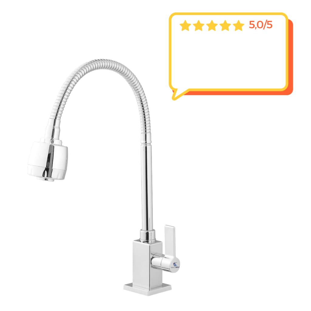 Torneira Gourmet Cromada Bancada Flexível Quadrada Chuveirinho