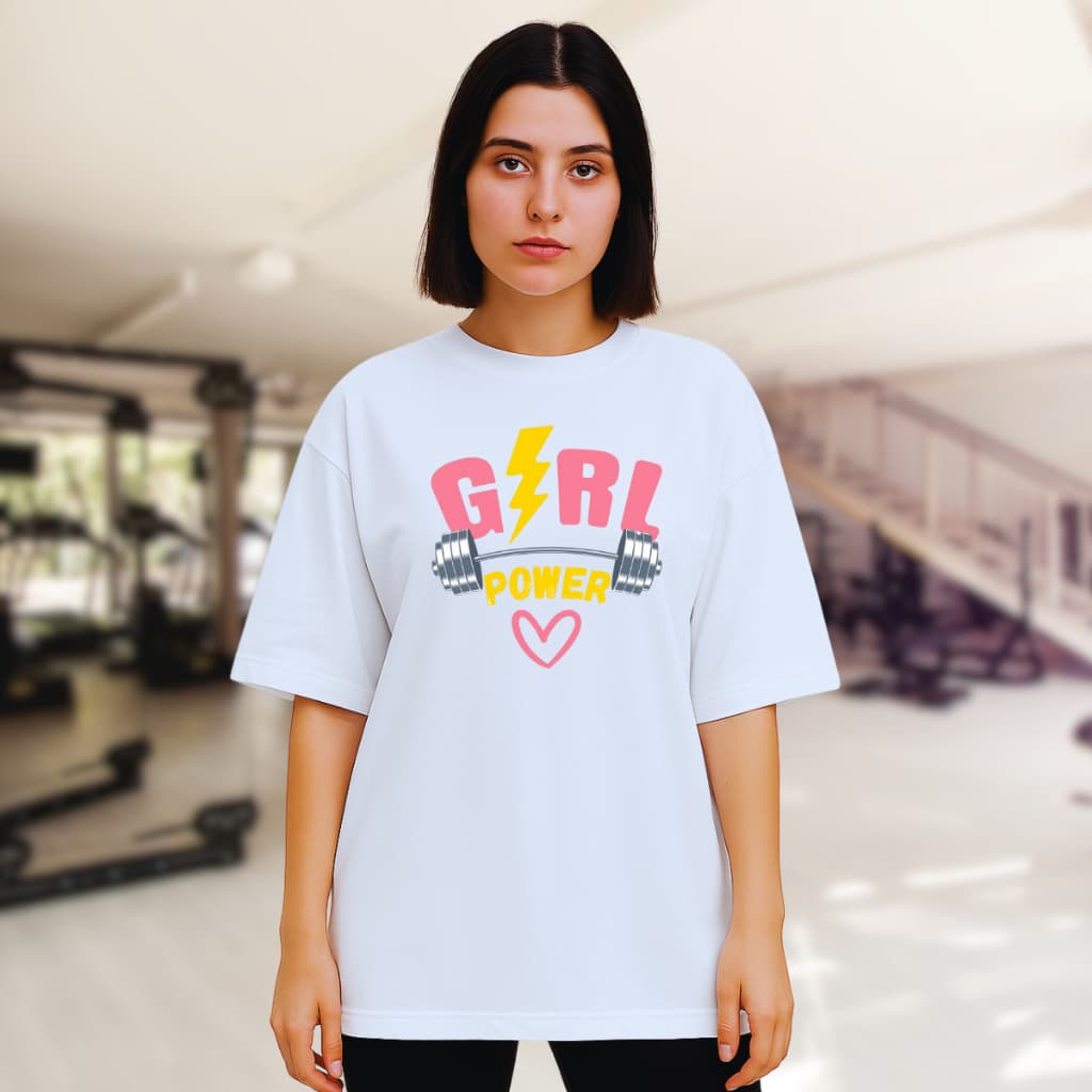 Camiseta Oversize Feminina Estampa Tentando Girl Power Blusão Academia Casual