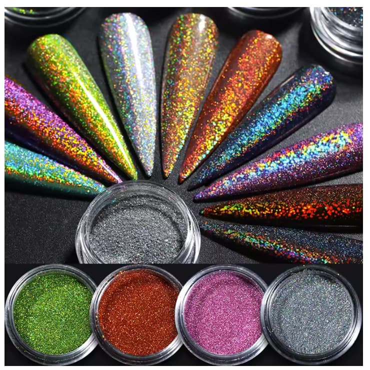 Kit 5 Pó Cromado Holográfico Metalizado Brilho Glitter Unhas Decoração