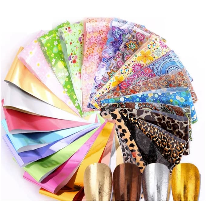 Foil De Unhas Transfer Estampa Com 10 Folhas Decoração Nail Art Fita Cor Sortida