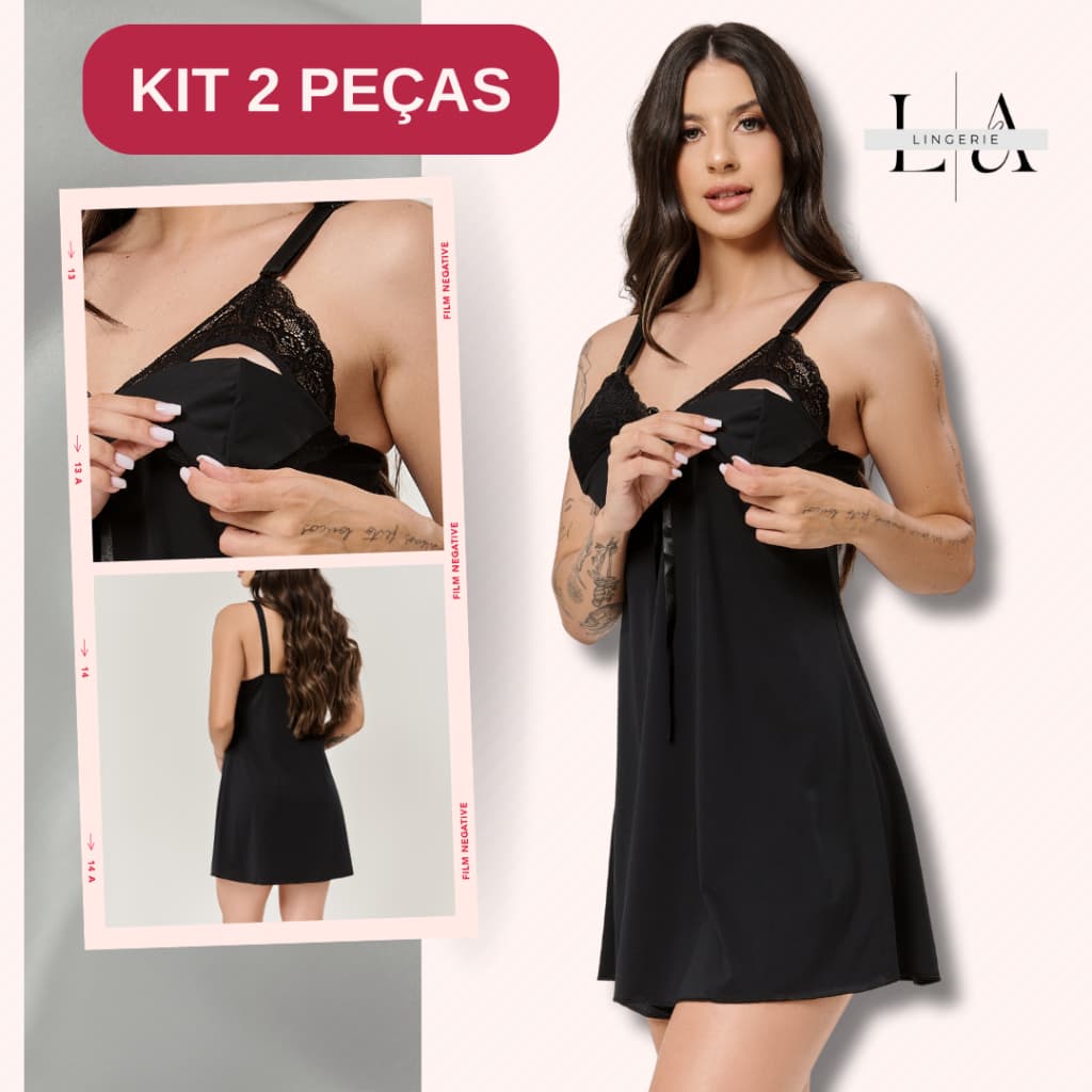 Kit 2 Camisolas Amamentação com Renda | Abertura Fácil, Tecido Leve e Charme no Pós-Parto