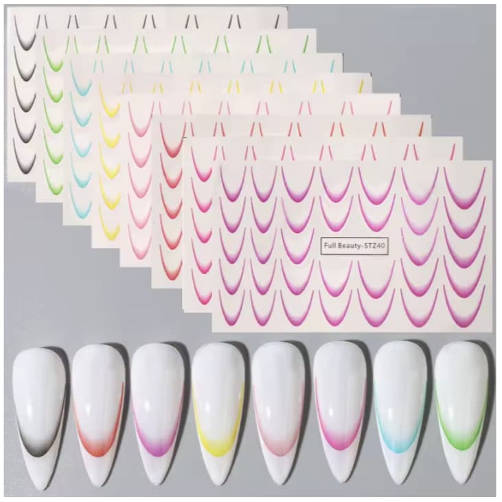 Kit 5 Cartelas Adesivos Para Francesa Manicure Adesivo De Unha Francesinha Reversa Unhas Nail Art