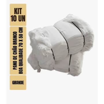 Kit com 10 - Pano De Chão Branco Alvejado 70 X 50 Cm - Neves - Grande - Tipo Saco Duplo