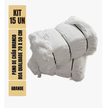 Kit com 15 - Pano De Chão Branco Alvejado 70 X 50 Cm - Neves - Grande - Tipo Saco Duplo