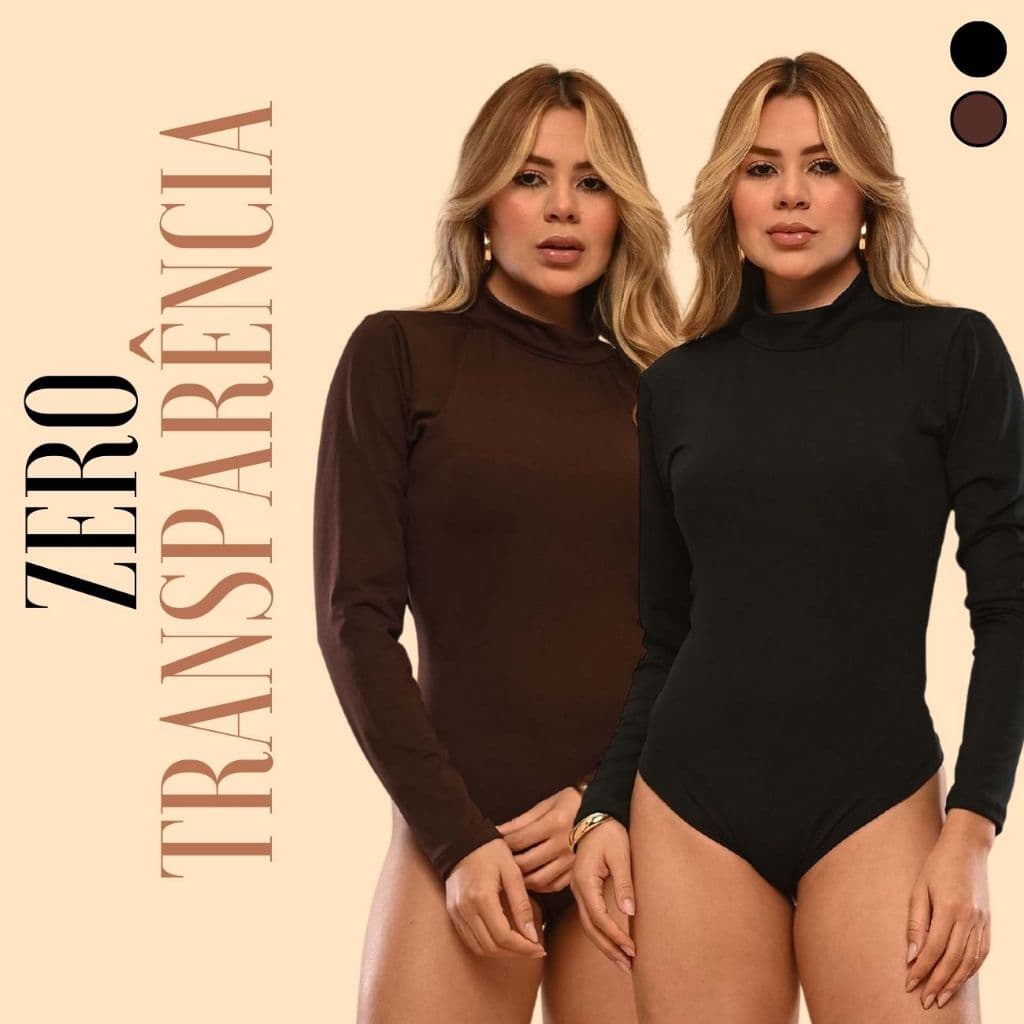 Body Feminino Collant Modelador Slim Manga Longa Com Fecho Zero Transparência Modelar