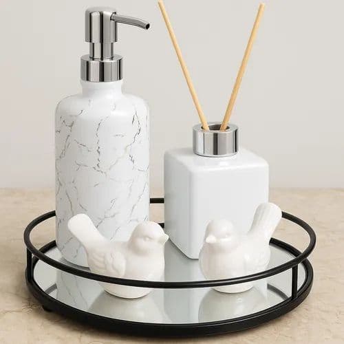 Porta Sabonete Líquido Dispenser De Vidro Marmorizado 400ml Válvula Pump