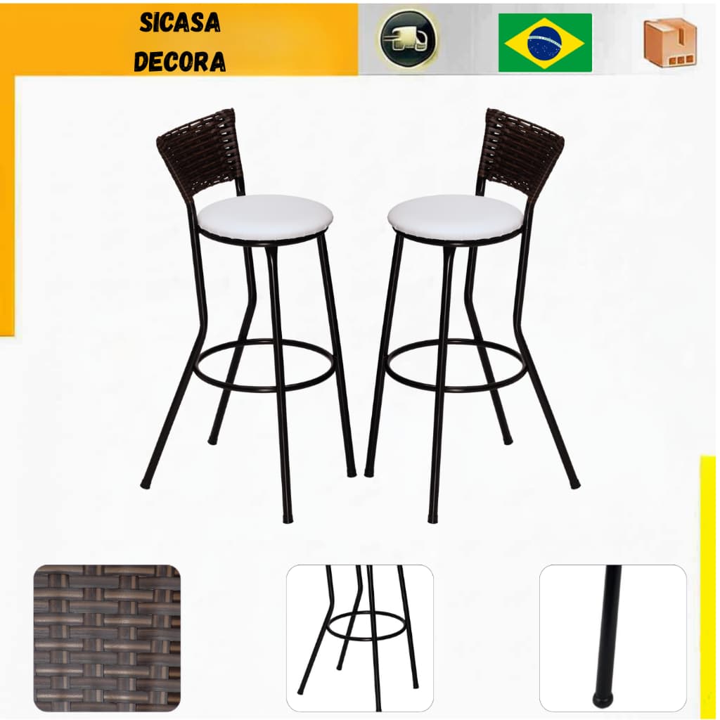 Kit 2 Banqueta Americana Alta Flex Junco Chocolate Bar Bistro Fibra Sintetica