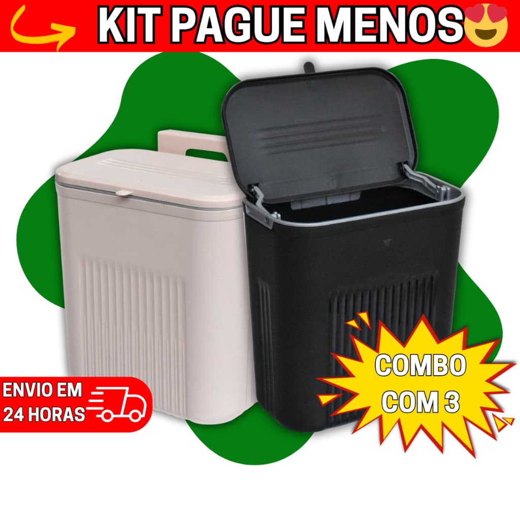 Lixeira Suspensa 9L para Cozinha com Tampa – De Pendurar em Armário, Compacta e Prática