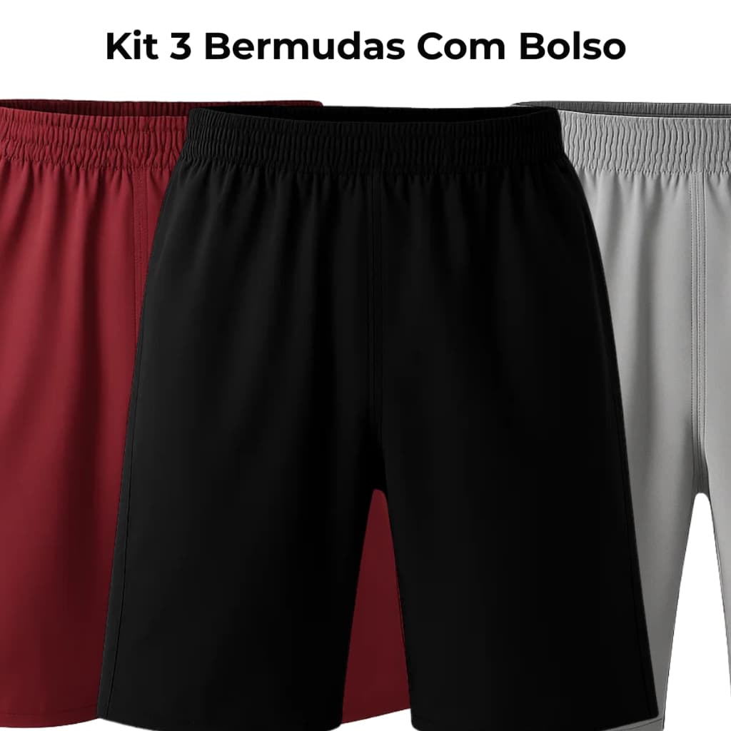 Kit 3 Bermuda Masculina Casual Esportiva Com Elástico E Cordão