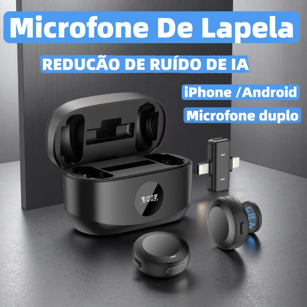 Microfone de Lapela Sem Fio 2 in 1 Type C e Lightning REDUCÃO DE RUÍDO DE IA Microfone duplo MCF-38A