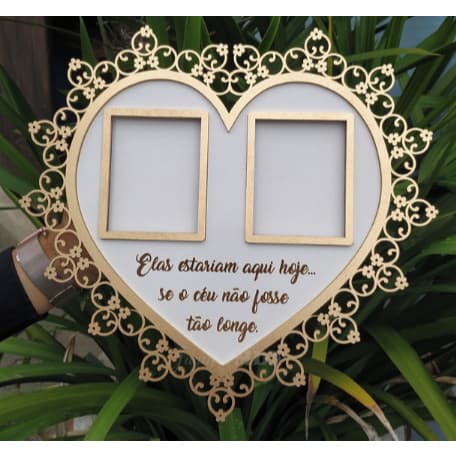 Placa Coração para Homenagem com 2 Fotos