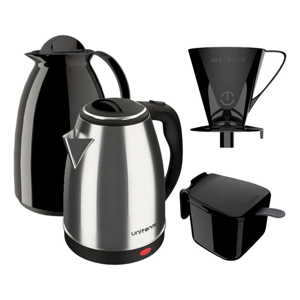 Kit Café Chaleira Elétrica Garrafa Açucareiro Coador