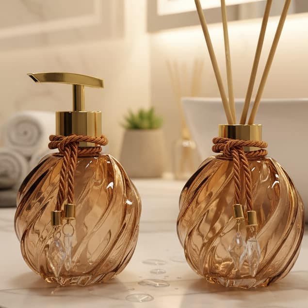 Kit Lavabo Decorativo Completo Vidro 300ml | Saboneteira + Difusor + Bandeja Oferta Relâmpago