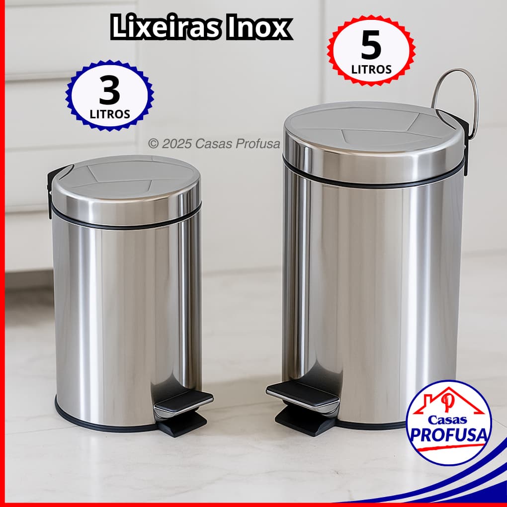 Lixeira Aço Inox Pedal 3 e 5 Litros Cesto de Lixo Removível Coletor Cozinha Banheiro Escritório Sala
