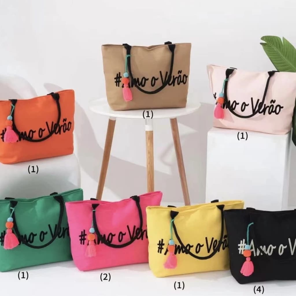Bolsa Praia Piscina Modelo Sacola Tecido 9 Cores Feminina Amo o Verão / Summer Time / Rio de Janeiro