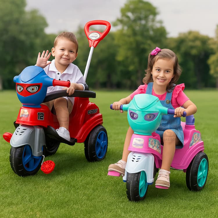 Triciclo Velotrol para Passeio com Empurrador Para Menina ou Menino Rosa ou Azul Unicórnio Spider