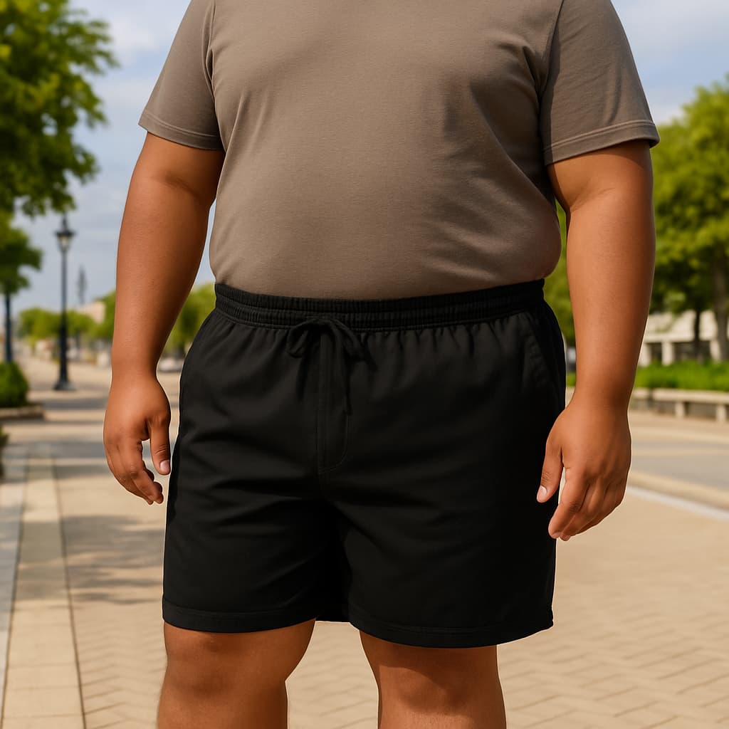 Short Masculino Plus Size Preto de Linho Casual Cintura Elástica com Bolsos Confortável Praia e Passeio