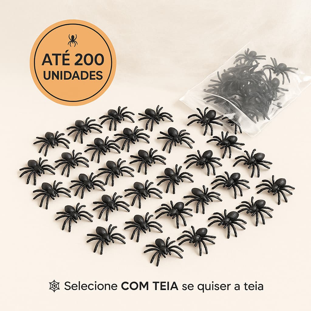 Kit Aranhas Decorativas para Festa e Halloween Até 200 Unidades