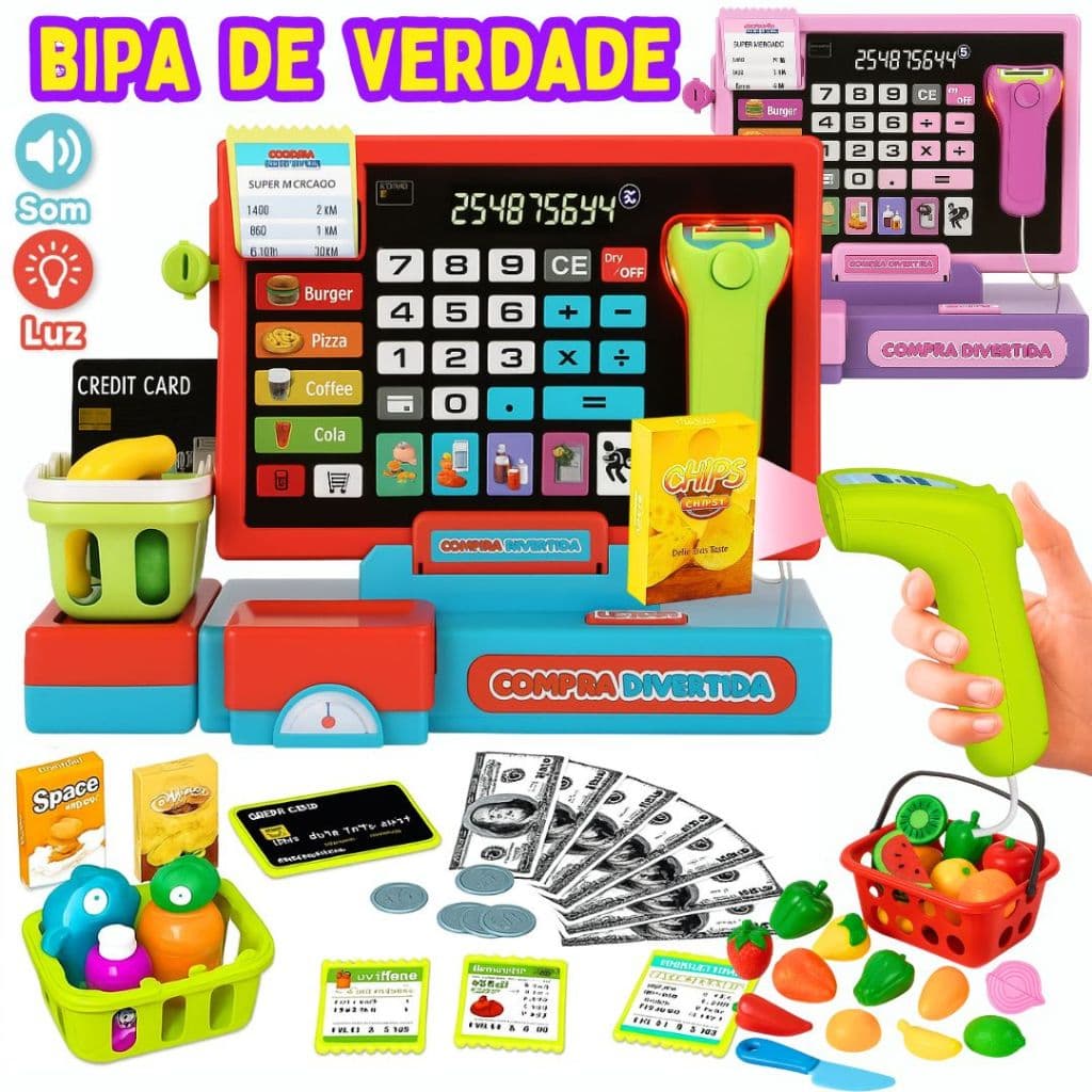 Caixa Registradora Infantil Com Som Luz Calculadora Microfone Brinquedo Educativo p/ Menina E Menino