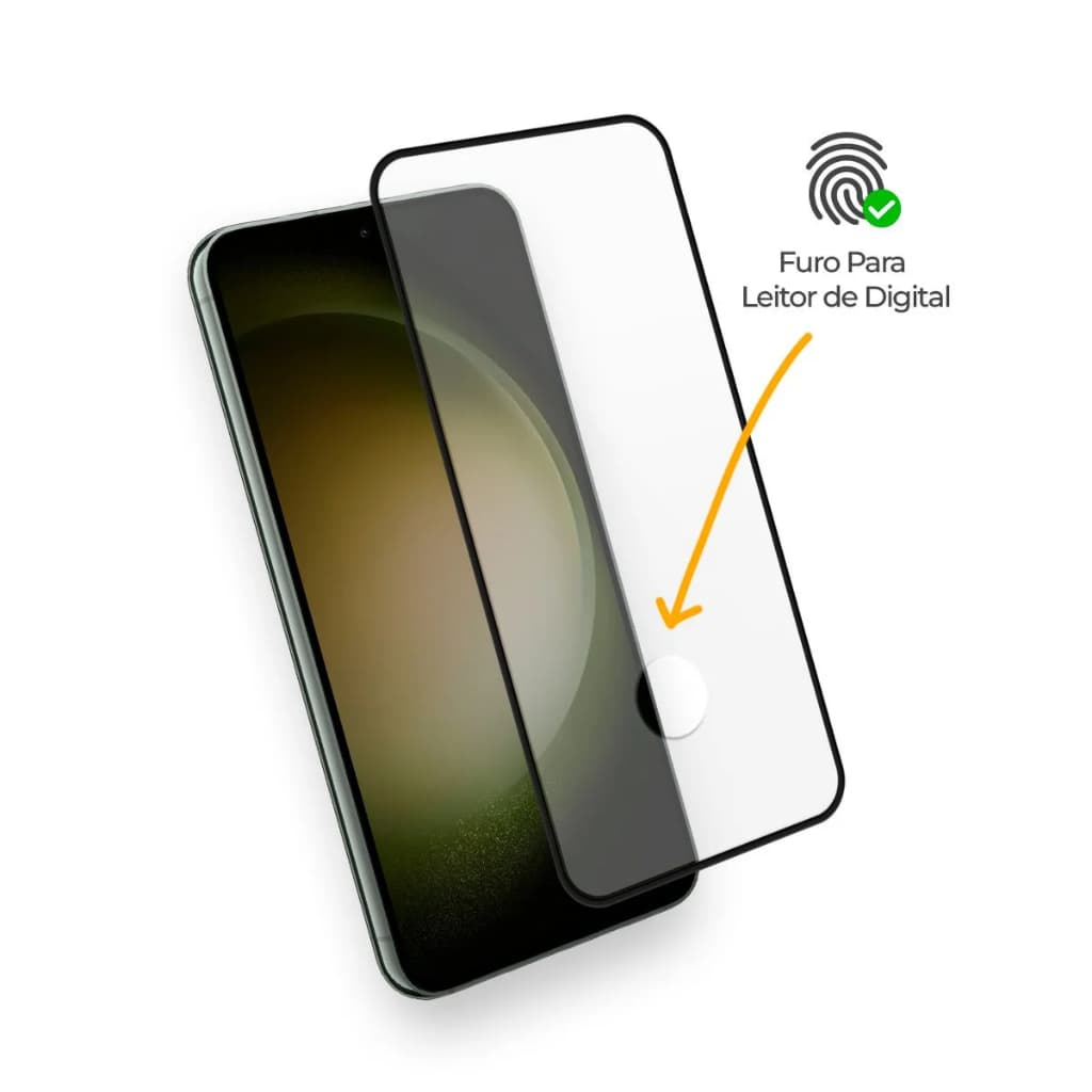 Película de Vidro 3D Para Samsung S22/S23 Com Furo Para Digital