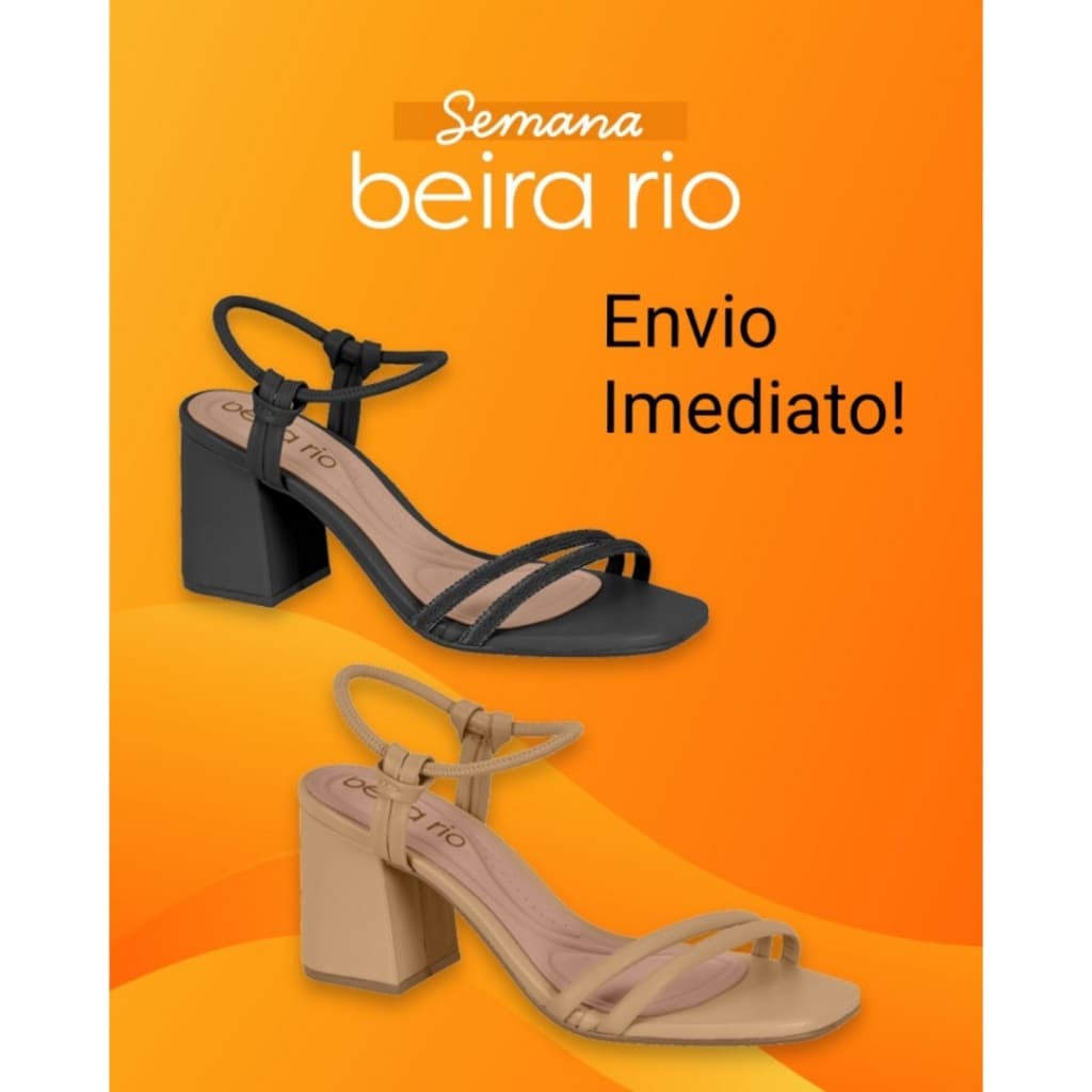 Sandália Beira Rio Salto Retangular Tiras Off White