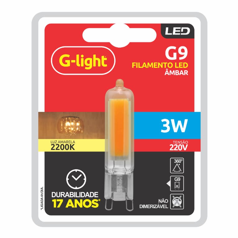 LAMPADA G9 FILAMENTO LED BULBO AMBAR 3W 2200K 220V