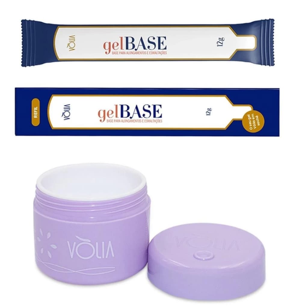 Sachê Refil Gel Base 12g + Pote ECO Reutilizável 15g Vòlia Unhas Nail Designer Alongamento Manicure