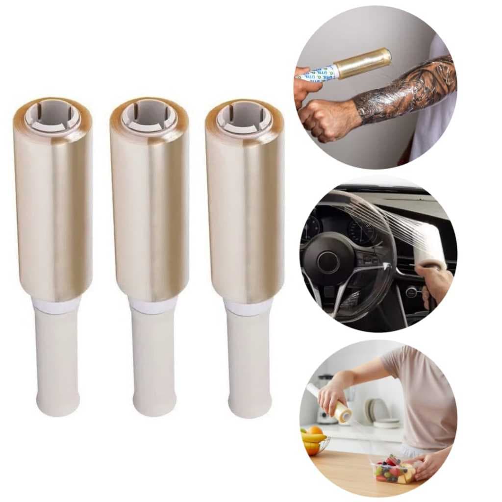 3 Rolo Fácil Plástico Filme Pvc Multiuso Cabo Giratório 12cm X 70m (210 metros total)