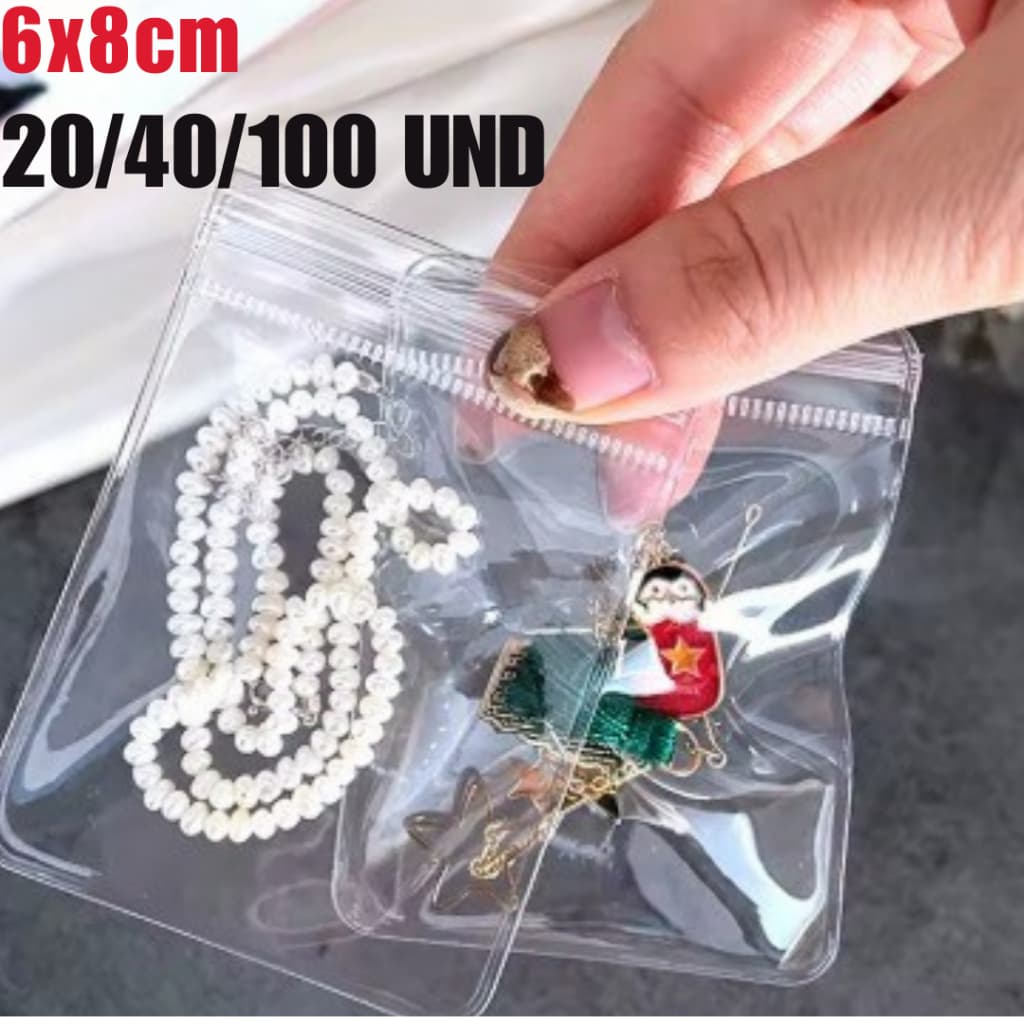 Kit 20/40/100 Mini Sacos Plásticos 6x8cm – Organizadores Transparentes para Joias e Bijuterias