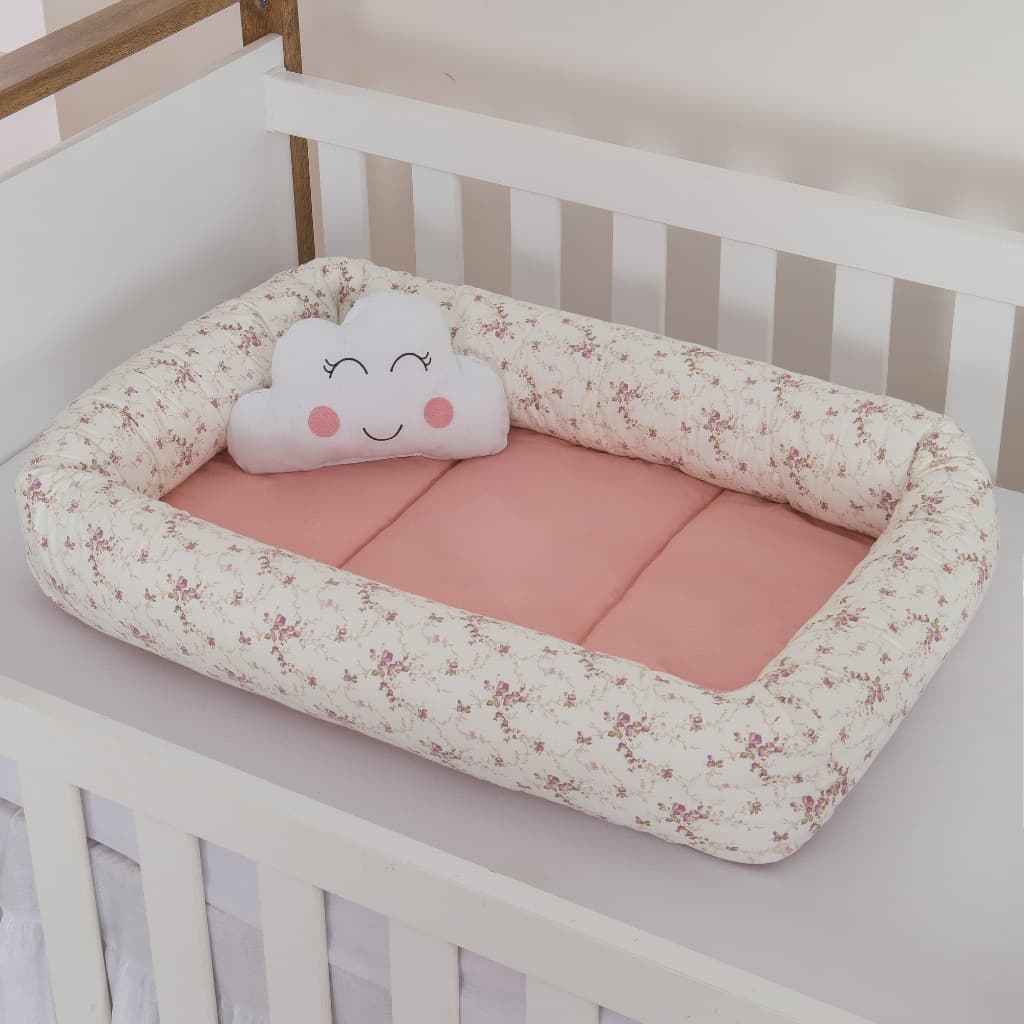 Ninho Redutor com Almofada De Berço Para Bebê Menina Amarilys Floral
