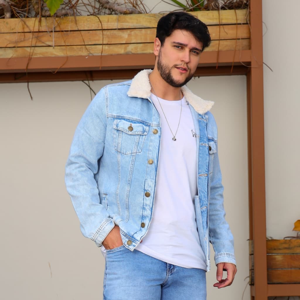 Jaqueta Jeans Gola de Pelugem Masculina Revanche Kaman
