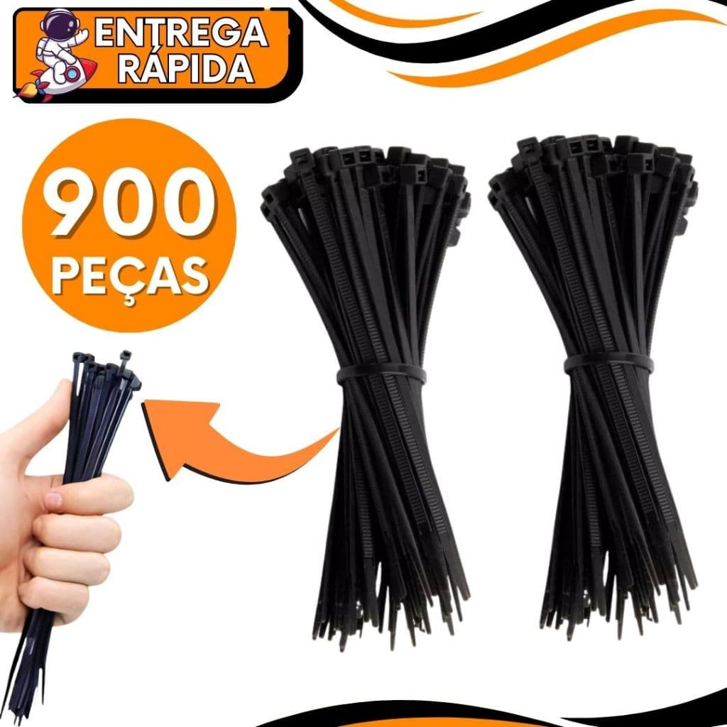 JOGO 900 Enforca Gato Cinta Plástica Nylon Abraçadeira Lacre Plástica Organizador Preto Várias Medidas Profissional