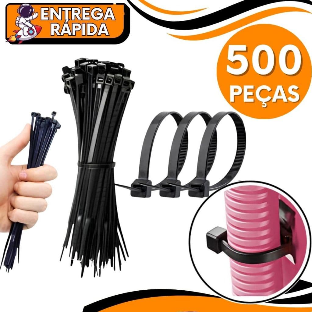 JOGO 500 Enforca Gato Cinta Plástica Nylon Abraçadeira Lacre Plástica Organizador Preto Várias Medidas Profissional
