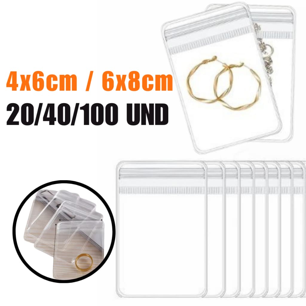 Kit 20/40/100  Mini Sacos Plásticos 4x6cm / 6x8cm Transparentes – Embalagem de Joias e Lembranças