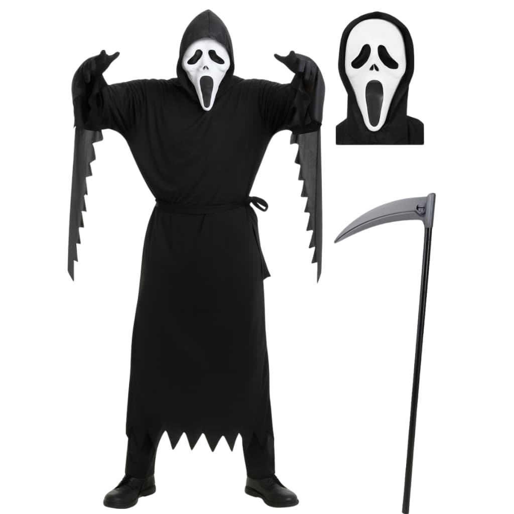 Fantasia Do Panico Adulto Tunica Capa Máscara Foice Morte Amostradinho Halloween Cosplay