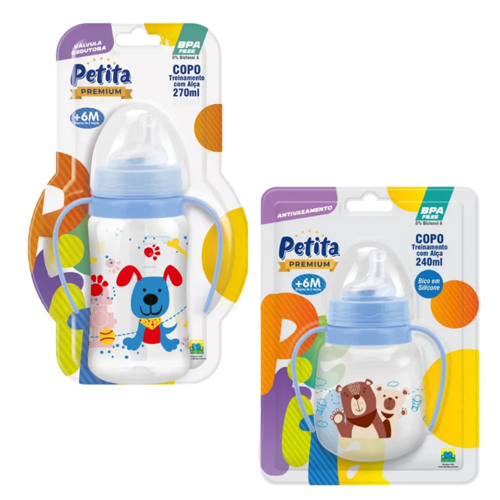 2 Copo Treinamento Alça Bico de Silicone Com 240ml e 270ml