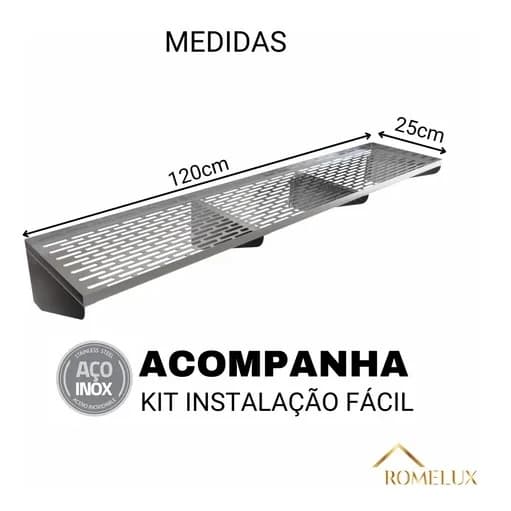 Prateleira Escorredor Inox Cozinha Restaurante 120x25cm