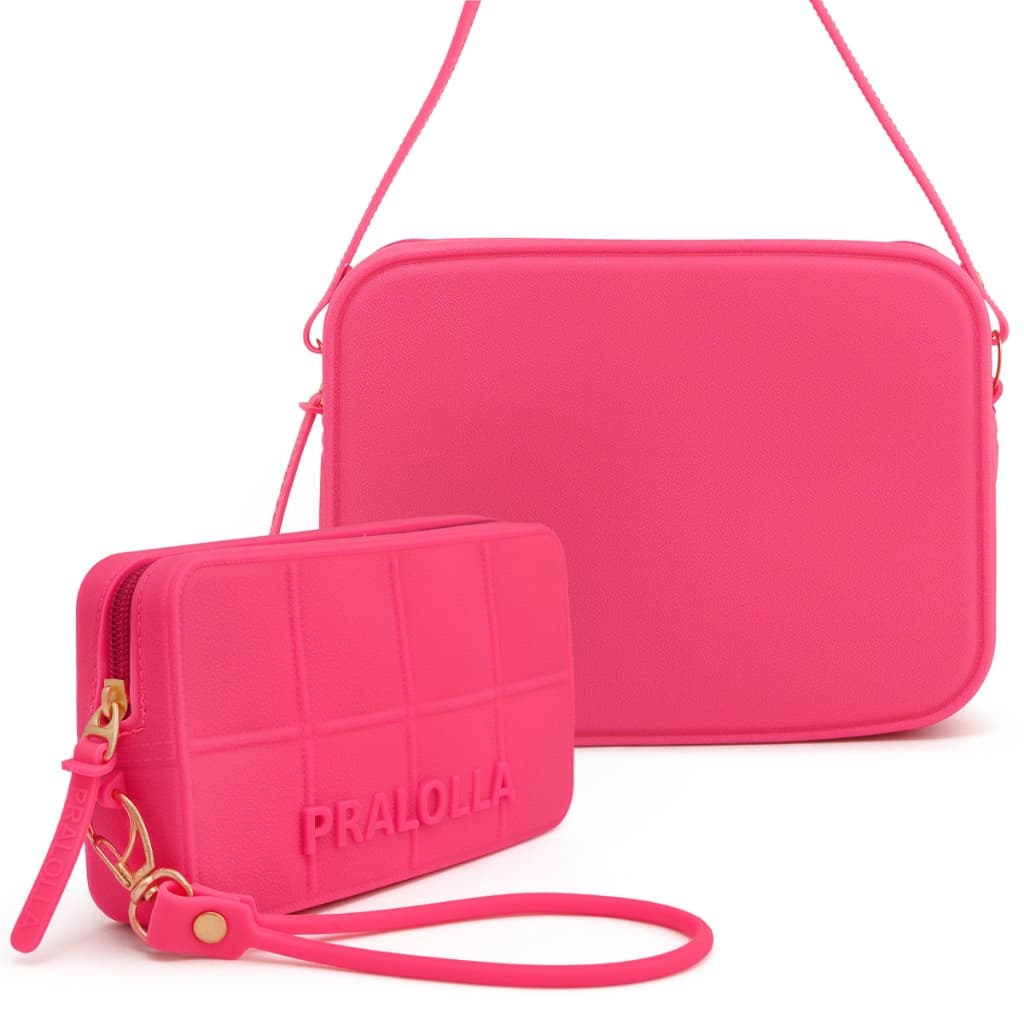 Kit Bolsa e Carteira Feminina Pralolla  Emborrachada Tiracolo Transversal Leve Elegante
