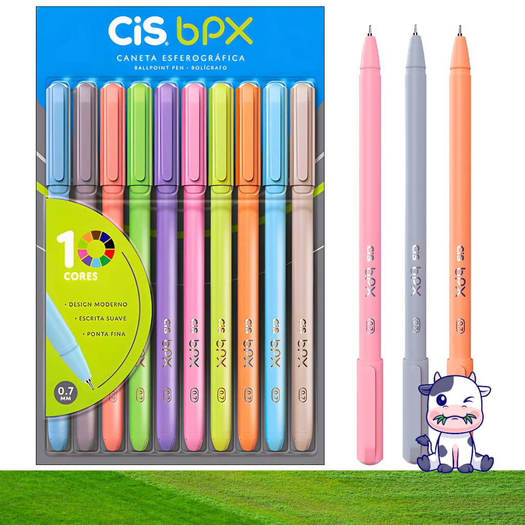 10 Canetas Cis BPX 0.7mm Ponta Fina Esferográficas Cores Sortidas Ballpoint Pen