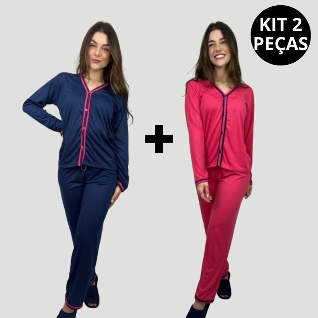 KIT 2 Pijamas Longos de Botão Blogueirinha Amamentação