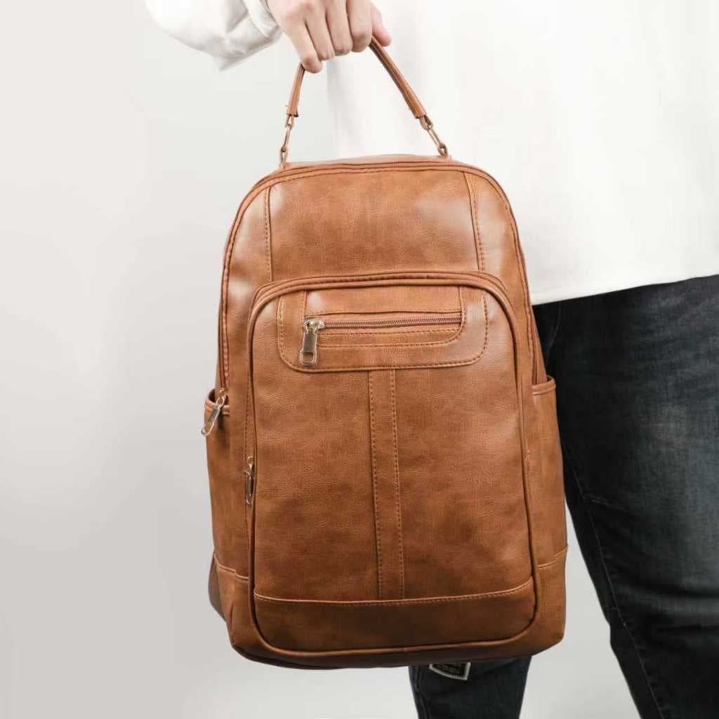 Mochila De Couro Unissex Tamanho Grande Ótimo Para Trabalho