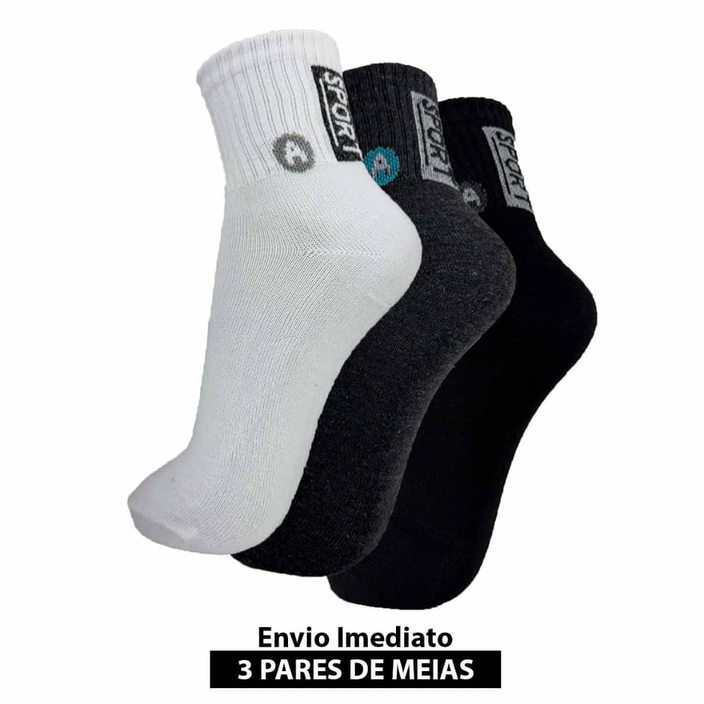Kit 3 pares de meias sport cano curto